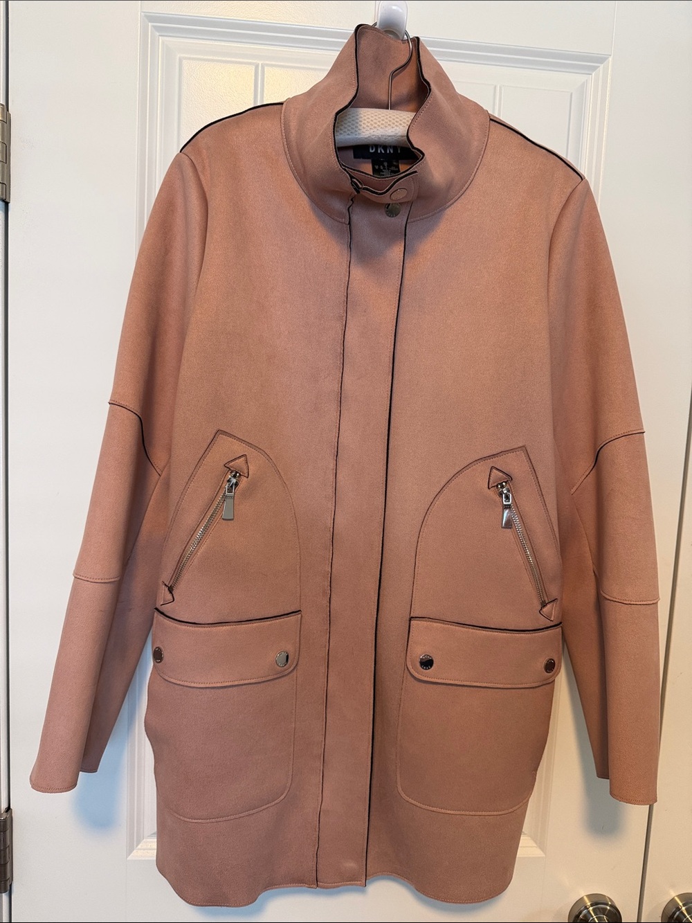 DKNY Women's Dusty Rose Faux Suede Coat Size L Washable